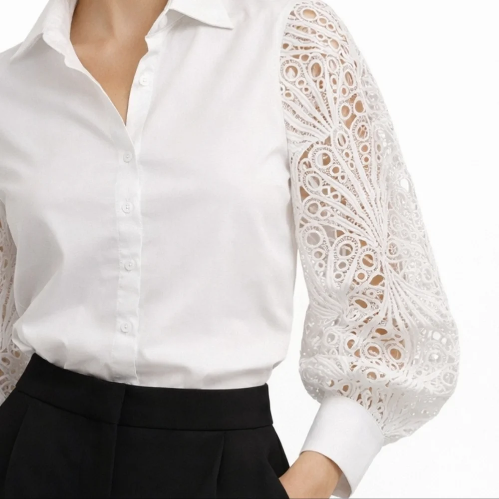 BloomChic Blouse with Eyelet Sleeves White 26 - Picture 3 of 11